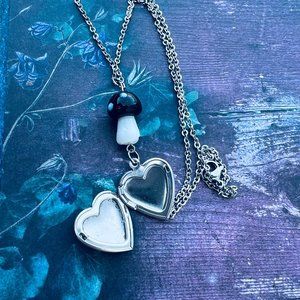 Dainty Stainless Steel Photo Locket Heart Shaped Necklace with Glass Mus…